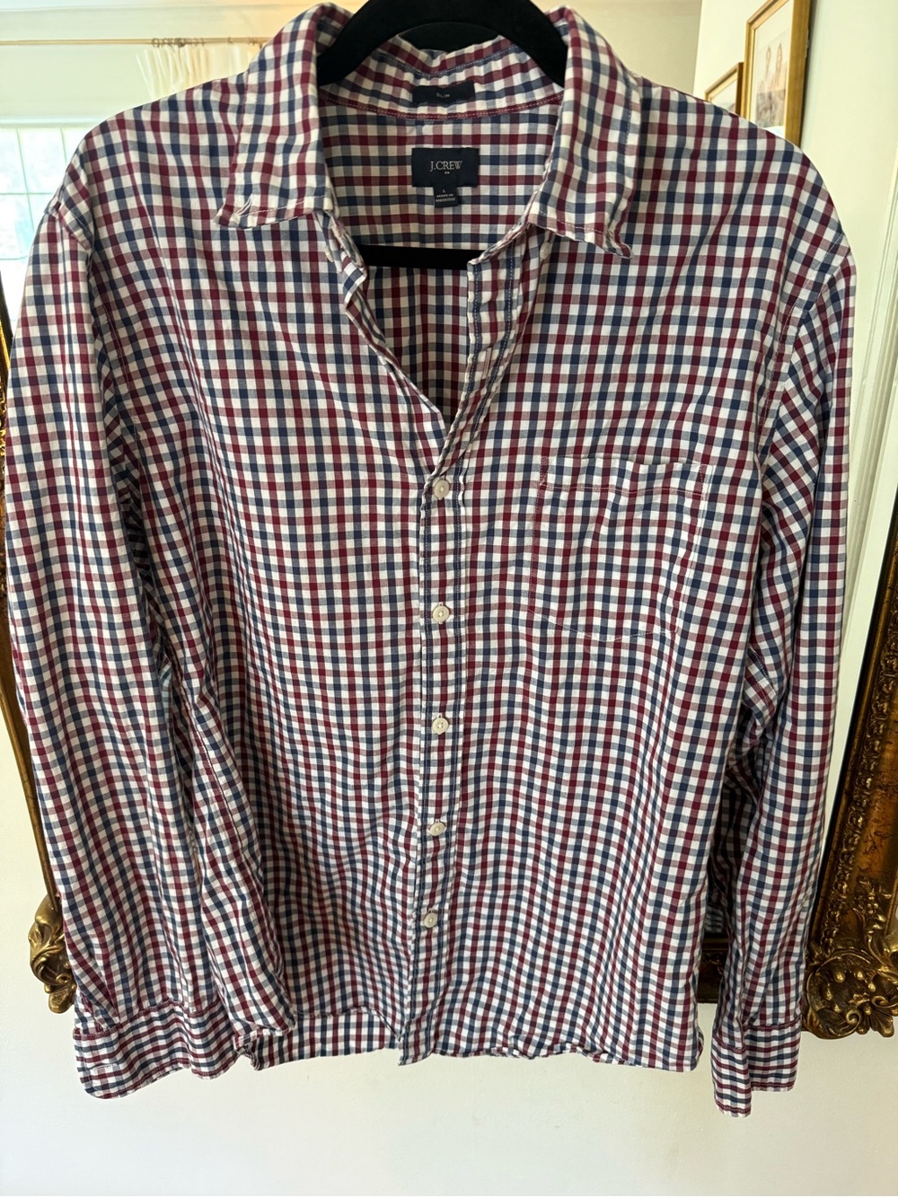J. Crew Men's Red, Navy & White Gingham Button-Down Shirt